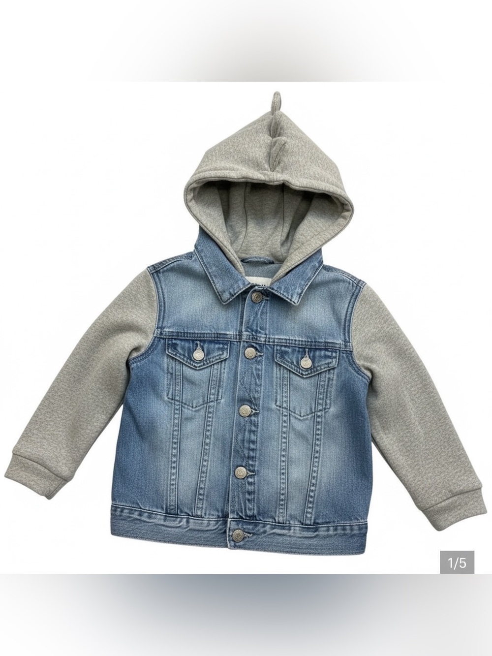 GAP Light Blue Denim Jacket with Grey Hood and Sleeves